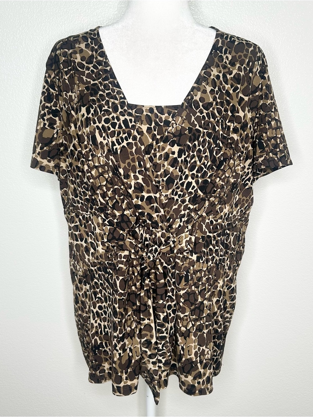 Alfani Brown and Black Leopard Tie-Front Women’s Top